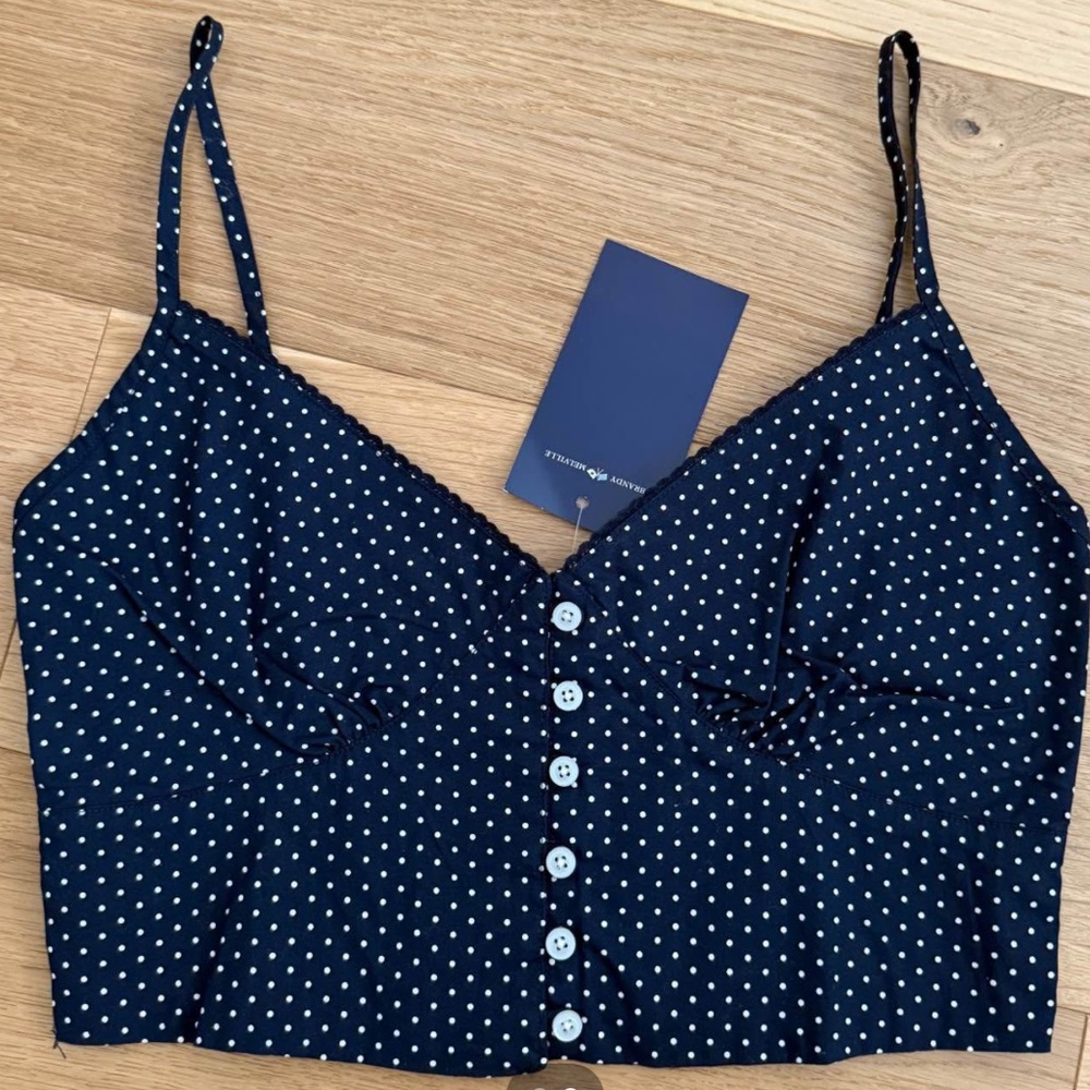 Brandy Melville Navy and White Polka Dot Camisole